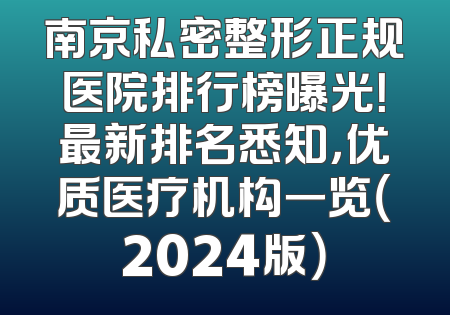 南京私密整形正规医院排行榜曝光！最新排名悉知，优质医疗机构一览（2024版）