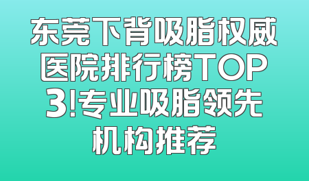 东莞下背吸脂权威医院排行榜TOP3！专业吸脂领先机构推荐