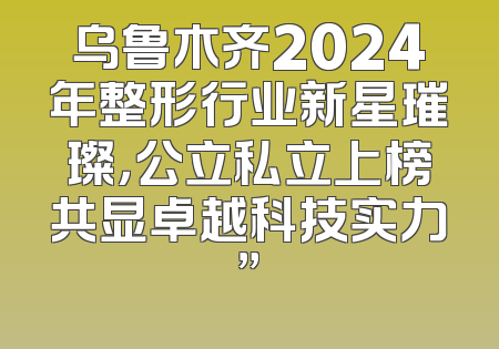 乌鲁木齐2024年整形行业新星璀璨，公立私立上榜共显卓越科技实力”