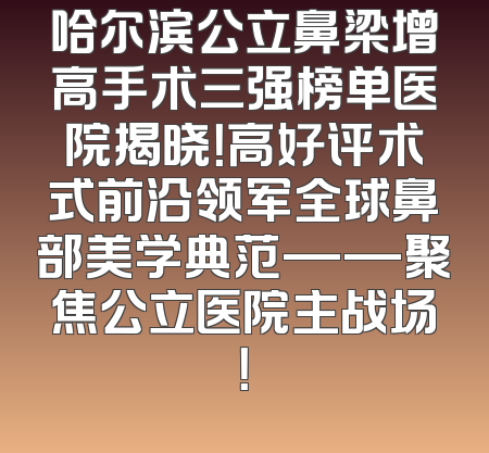 哈尔滨公立鼻梁增高手术三强榜单医院揭晓！高好评术式前沿领军全球鼻部美学典范——聚焦公立医院主战场！