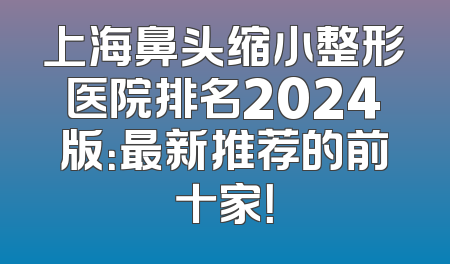 上海鼻头缩小整形医院排名2024版：最新推荐的前十家！