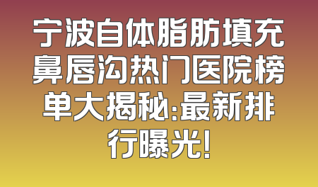 宁波自体脂肪填充鼻唇沟热门医院榜单大揭秘：最新排行曝光！