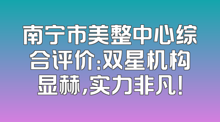 南宁市美整中心综合评价：双星机构显赫，实力非凡！