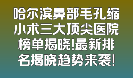 哈尔滨鼻部毛孔缩小术三大顶尖医院榜单揭晓！最新排名揭晓趋势来袭！