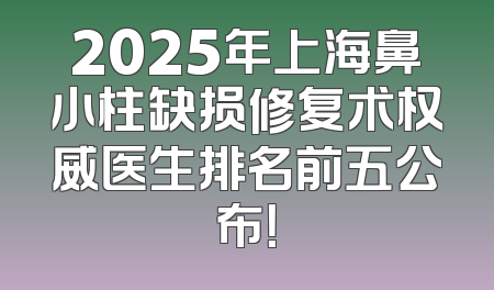 2025年上海鼻小柱缺损修复术权威医生排名前五公布！