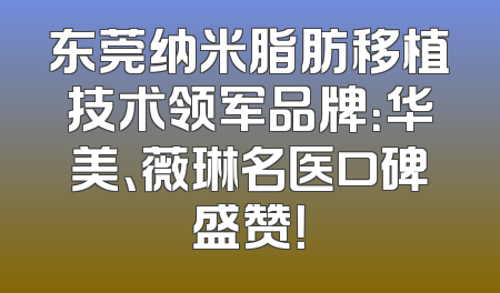 东莞纳米脂肪移植技术领军品牌：华美、薇琳名医口碑盛赞！