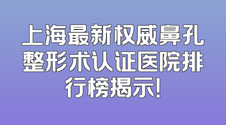 上海最新权威鼻孔整形术认证医院排行榜揭示！