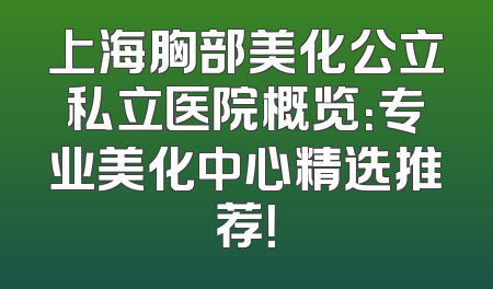 上海胸部美化公立私立医院概览：专业美化中心精选推荐！