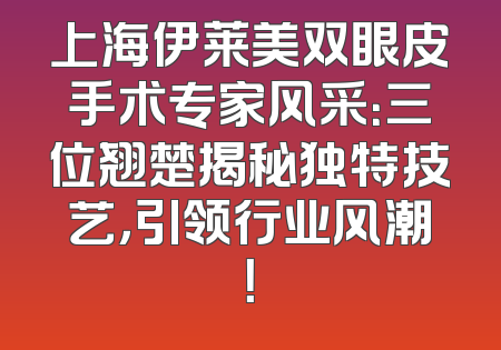 上海伊莱美双眼皮手术专家风采：三位翘楚揭秘独特技艺，引领行业风潮！