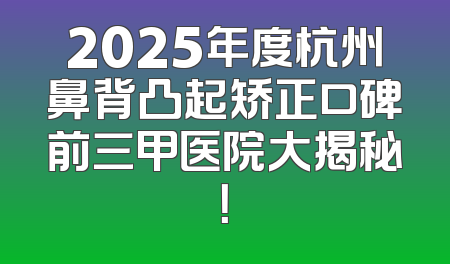 2025年度杭州鼻背凸起矫正口碑前三甲医院大揭秘！