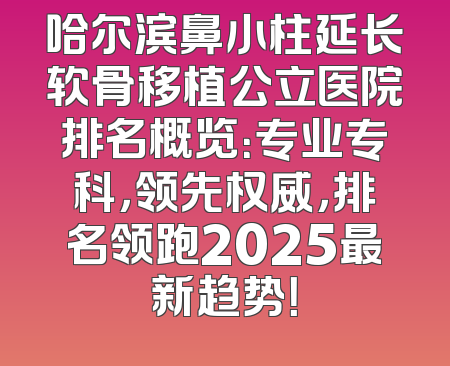 哈尔滨鼻小柱延长软骨移植公立医院排名概览：专业专科，领先权威，排名领跑2025最新趋势！