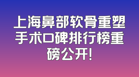 上海鼻部软骨重塑手术口碑排行榜重磅公开！