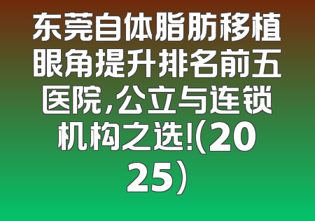 东莞自体脂肪移植眼角提升排名前五医院，公立与连锁机构之选！(2025)