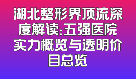 湖北整形界顶流深度解读：五强医院实力概览与透明价目总览