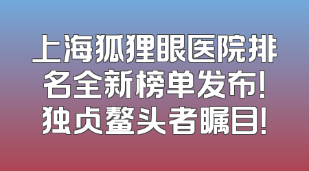 上海狐狸眼医院排名全新榜单发布！独占鳌头者瞩目！