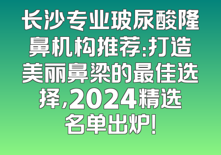 长沙专业玻尿酸隆鼻机构推荐：打造美丽鼻梁的最佳选择，2024精选名单出炉！