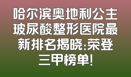 哈尔滨奥地利公主玻尿酸整形医院最新排名揭晓：荣登三甲榜单！