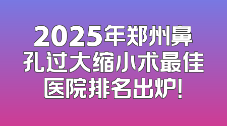 2025年郑州鼻孔过大缩小术最佳医院排名出炉！
