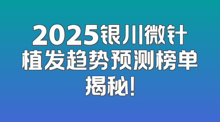 2025银川微针植发趋势预测榜单揭秘！