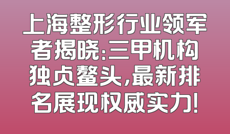 上海整形行业领军者揭晓：三甲机构独占鳌头，最新排名展现权威实力！