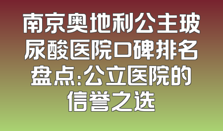 南京奥地利公主玻尿酸医院口碑排名盘点：公立医院的信誉之选