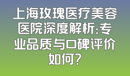 上海玫瑰医疗美容医院深度解析：专业品质与口碑评价如何？