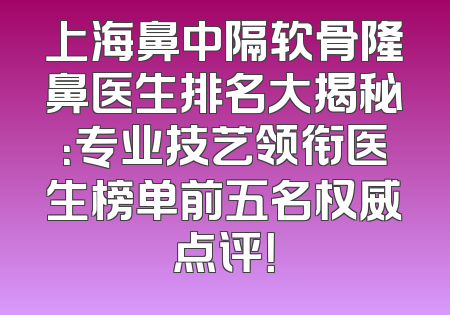 上海鼻中隔软骨隆鼻医生排名大揭秘：专业技艺领衔医生榜单前五名权威点评！