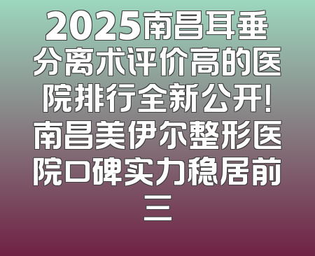 2025南昌耳垂分离术评价高的医院排行全新公开！南昌美伊尔整形医院口碑实力稳居前三