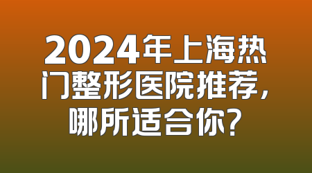 2024年上海热门整形医院推荐，哪所适合你？