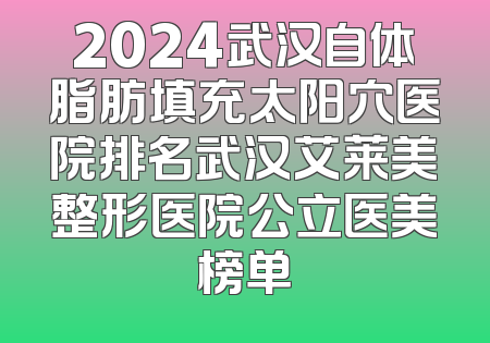 2024武汉自体脂肪填充太阳穴医院排名武汉艾莱美整形医院公立医美榜单