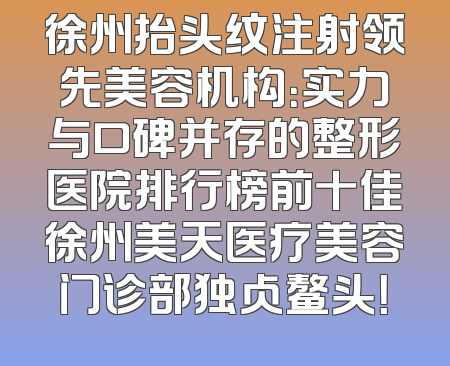 徐州抬头纹注射领先美容机构：实力与口碑并存的整形医院排行榜前十佳徐州美天医疗美容门诊部独占鳌头！