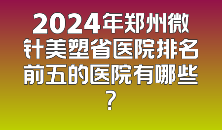 2024年郑州微针美塑省医院排名前五的医院有哪些？