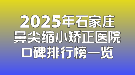 2025年石家庄鼻尖缩小矫正医院口碑排行榜一览