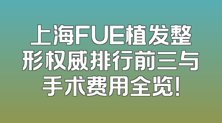 上海FUE植发整形权威排行前三与手术费用全览！