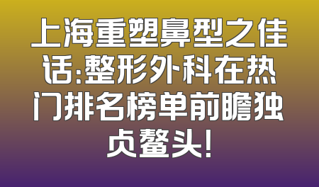 上海重塑鼻型之佳话：整形外科在热门排名榜单前瞻独占鳌头！