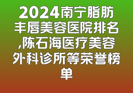 2024南宁脂肪丰唇美容医院排名，陈石海医疗美容外科诊所等荣誉榜单