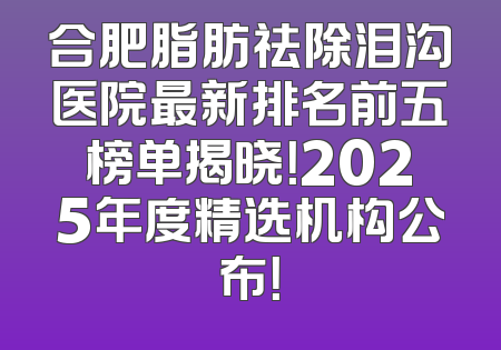 合肥脂肪祛除泪沟医院最新排名前五榜单揭晓！2025年度精选机构公布！