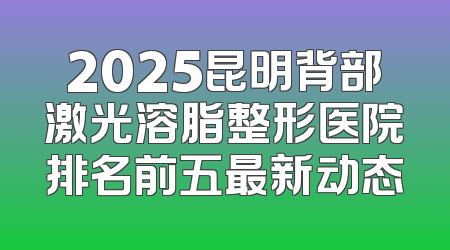 2025昆明背部激光溶脂整形医院排名前五最新动态