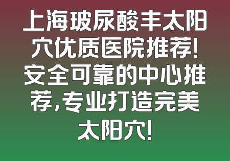 上海玻尿酸丰太阳穴优质医院推荐！安全可靠的中心推荐，专业打造完美太阳穴！