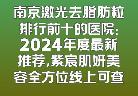 南京激光去脂肪粒排行前十的医院：2024年度最新推荐，紫宸肌妍美容全方位线上可查