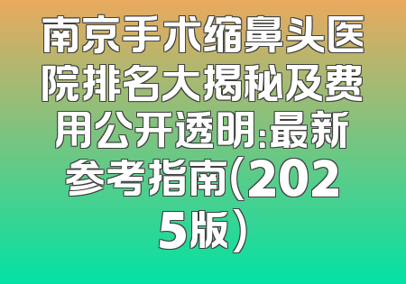 南京手术缩鼻头医院排名大揭秘及费用公开透明：最新参考指南（2025版）