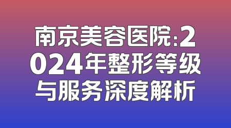 南京美容医院：2024年整形等级与服务深度解析