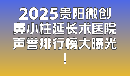 2025贵阳微创鼻小柱延长术医院声誉排行榜大曝光！