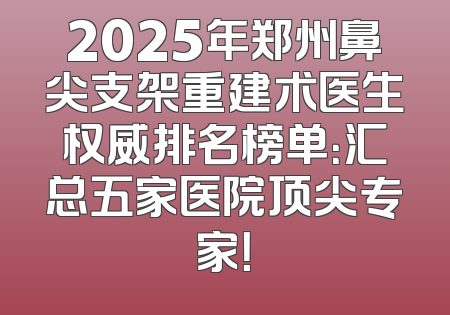 2025年郑州鼻尖支架重建术医生权威排名榜单：汇总五家医院顶尖专家！