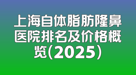 上海自体脂肪隆鼻医院排名及价格概览（2025）