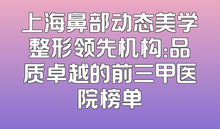 上海鼻部动态美学整形领先机构：品质卓越的前三甲医院榜单