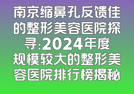 南京缩鼻孔反馈佳的整形美容医院探寻：2024年度规模较大的整形美容医院排行榜揭秘