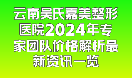 云南吴氏嘉美整形医院2024年专家团队价格解析最新资讯一览
