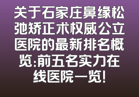 关于石家庄鼻缘松弛矫正术权威公立医院的最新排名概览：前五名实力在线医院一览！