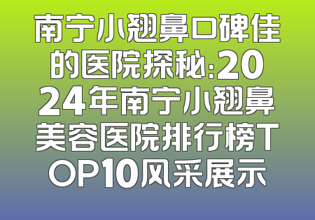 南宁小翘鼻口碑佳的医院探秘：2024年南宁小翘鼻美容医院排行榜TOP10风采展示